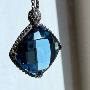David Yurman Blue Topaz Cushion on Point  Pendant Necklace